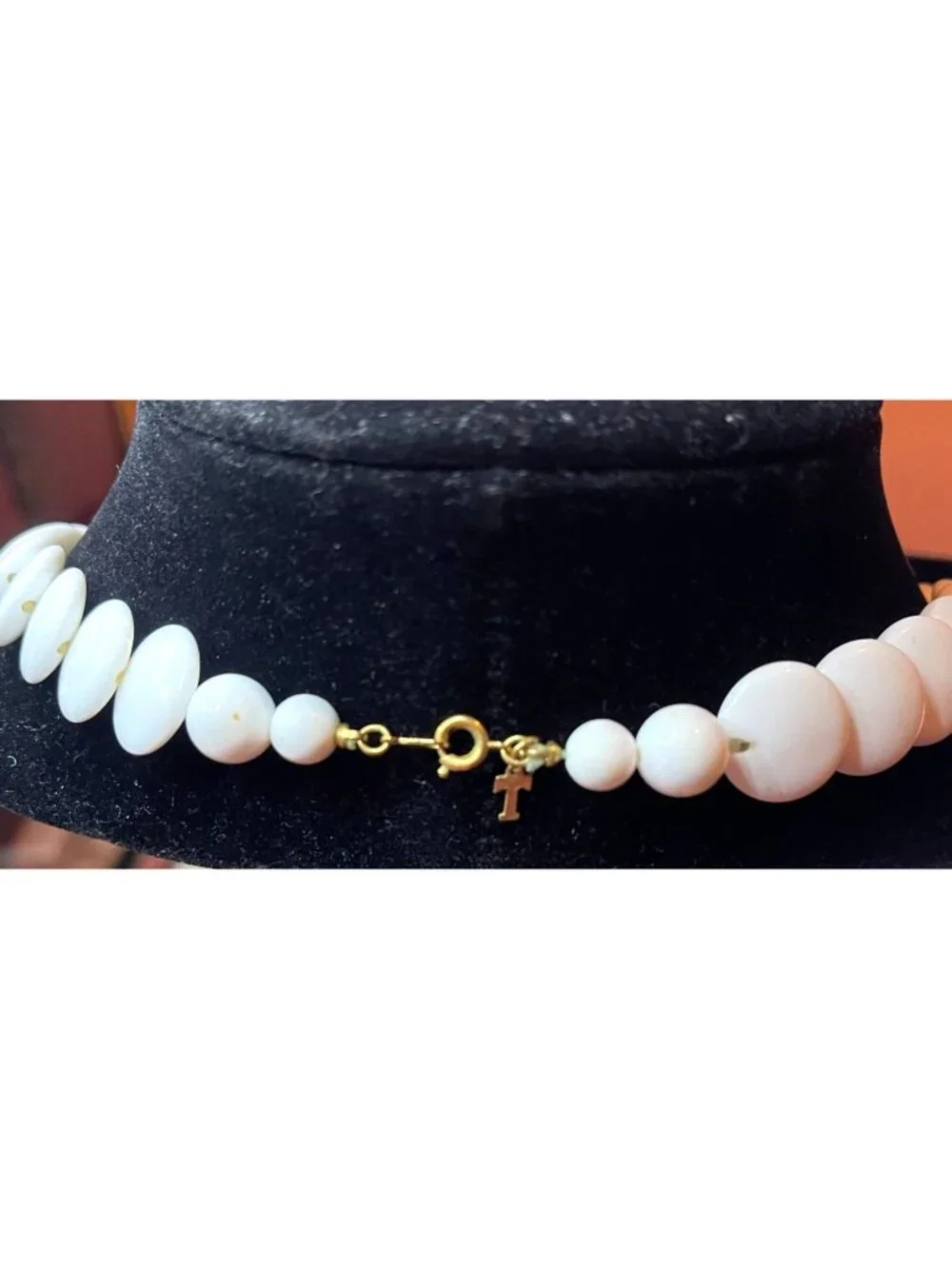 Vintage Trifari Graduated White Disc Bead Necklace MCM
